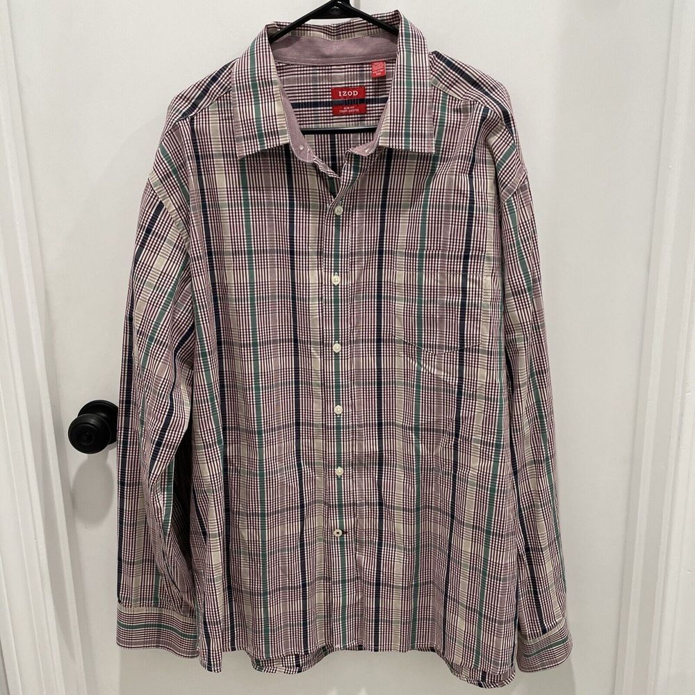 Izod Slim Fit Button Down‎ Plaid Mens Shirt Long Sleeves XXL